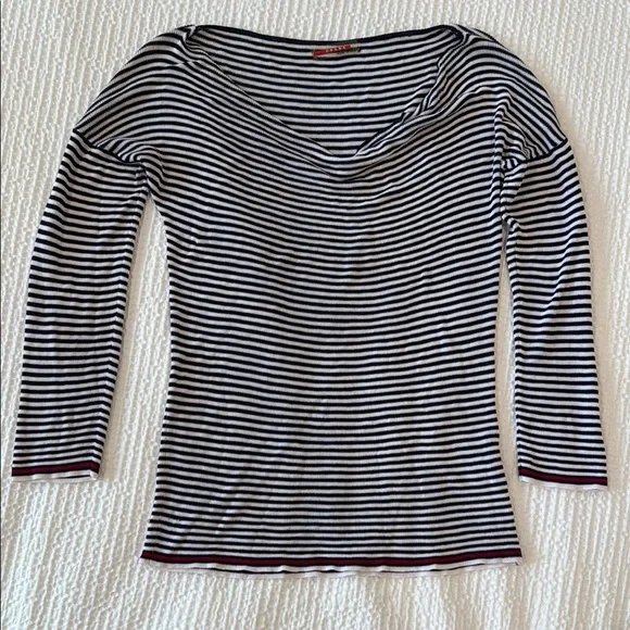 Prada | Tops | Prada Navy Blue And White 34 Sleeve Blouse | Poshmark